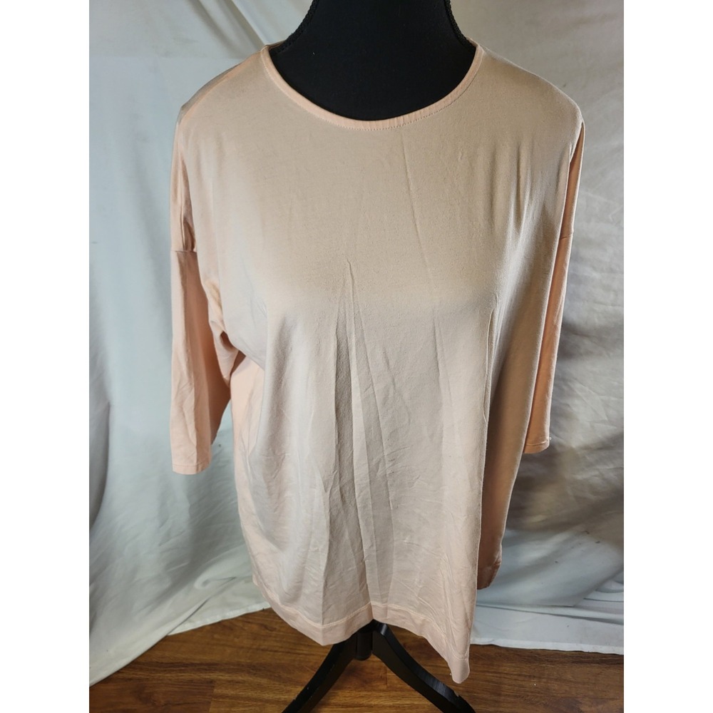 J JILL womens M Petite Luxe Supima Ballet Sleeve tunic Top SHIRT JERSEY Pink